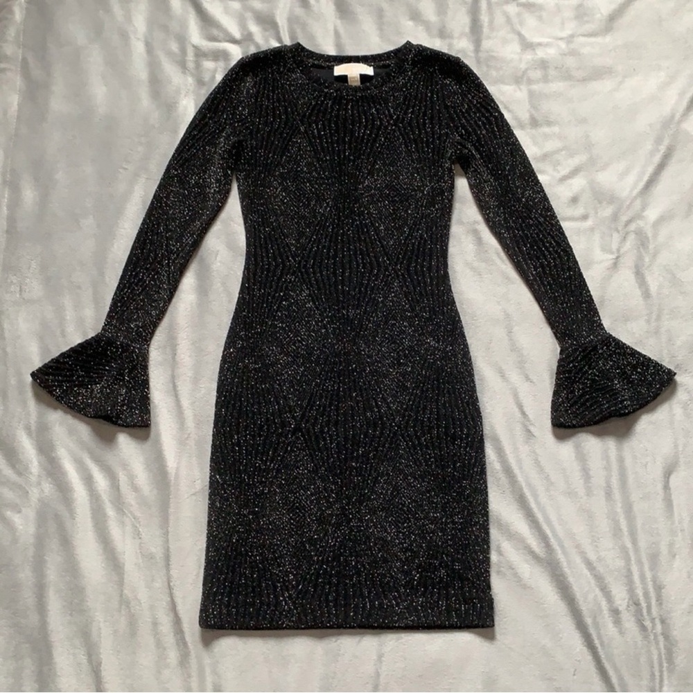 NEW Michael Kors Black and Gold Sparkle Bell Sleeve Dress size Medium (NWT)